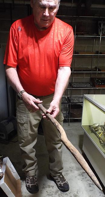 Air Force Lt. Colonel (retired) James Stadjuhar with a digging stick he found decades ago west of Trinidad.